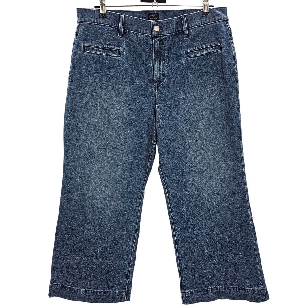 J. Crew Womans size 31 Petite Wide Leg Cropped Denim Jeans Mid Blue CB375 NEW